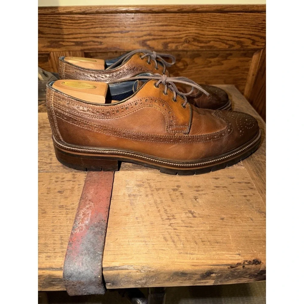 Johnston & Murphy XC Flex Wingtip Oxford Mens 11M Sheep Leather Brogue Lug Sole